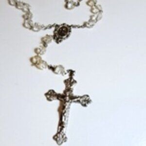 Vtg Silver Tone Faceted Glass Bead Crucifix Necklace